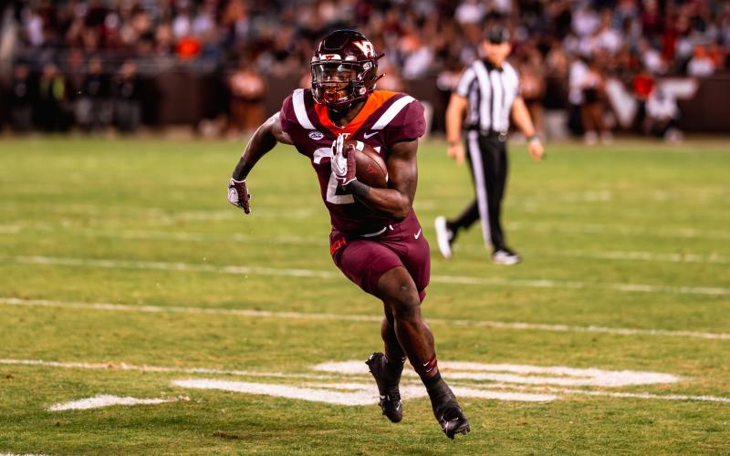 Former Hart County and current sophomore running back for Virginia Tech Malachi Thomas runs the football against Syracuse earlier this season on Oct. 26 in the 38-10 home win.