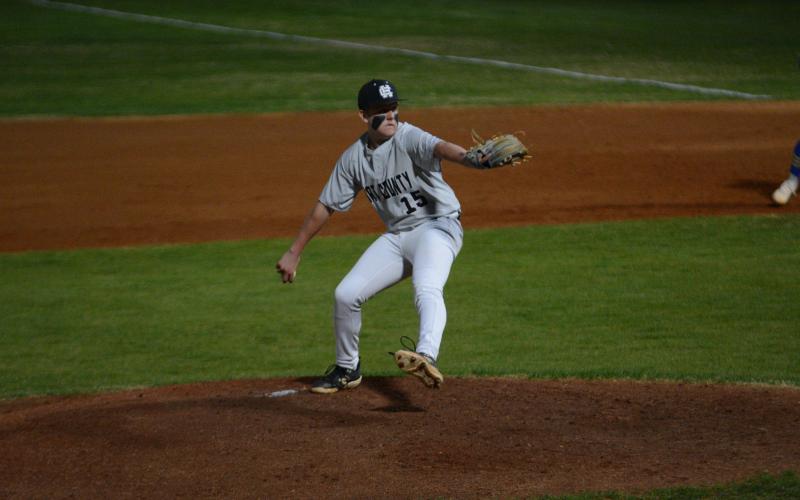 Freshman pitcher Landry Carter pitched a no hit third inning in the 15-3 home loss to Washington-Wilkes on Feb. 27. 