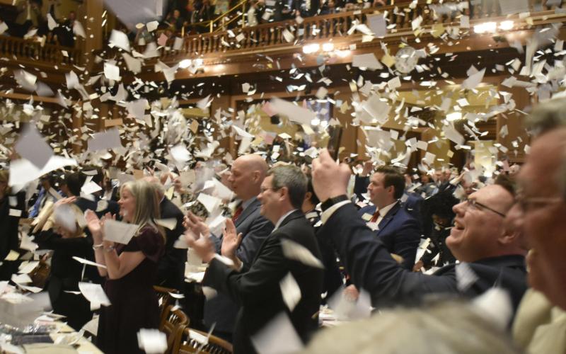 Lawmakers throw paper to celebrate the final day of the 2024 legislative session. Photo by Ross Williams/Georgia Recorder 