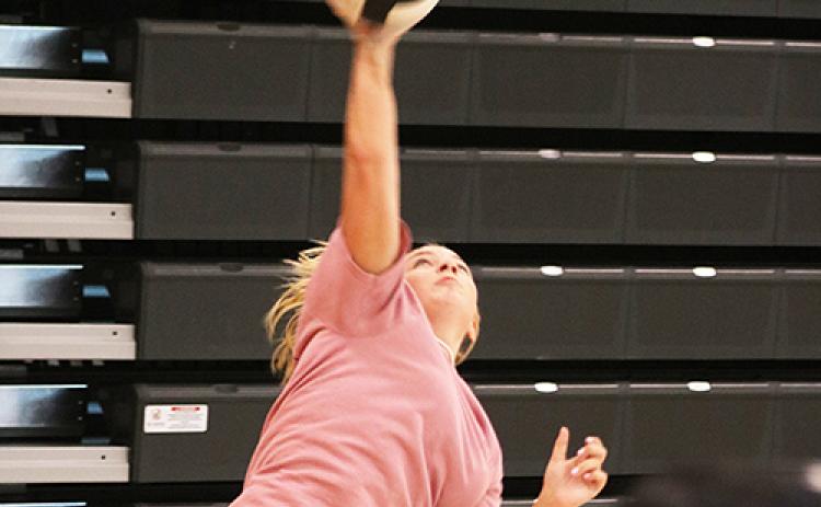 Calli Beebe serves during practice last week at Hart County High School. 