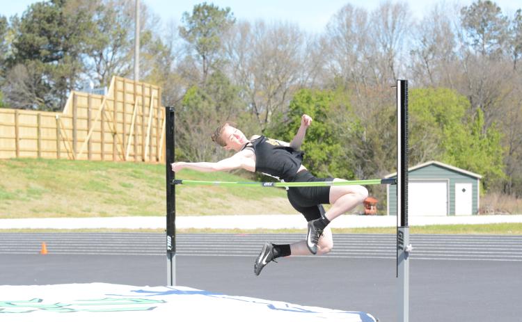 Madison McLane competing in the high jump at the Franklin County home meet in 2023.