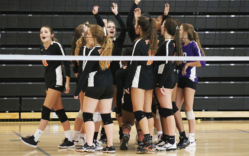 Sunshots by Grayson Williams — The Hart County Volleydogs celebrate a point during a match last week at Hart County High School.