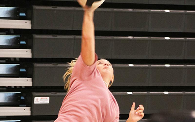 Calli Beebe serves during practice last week at Hart County High School.