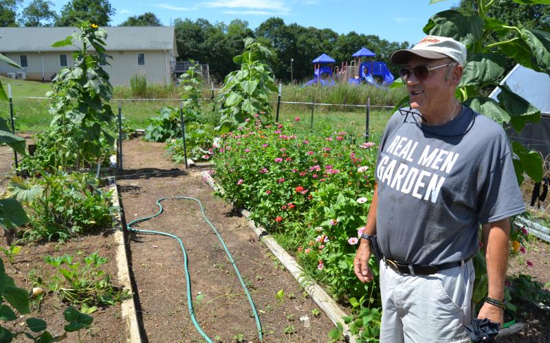 Hart County Community Garden leader Frank Spenger looks over his plots at the garden this past summer.