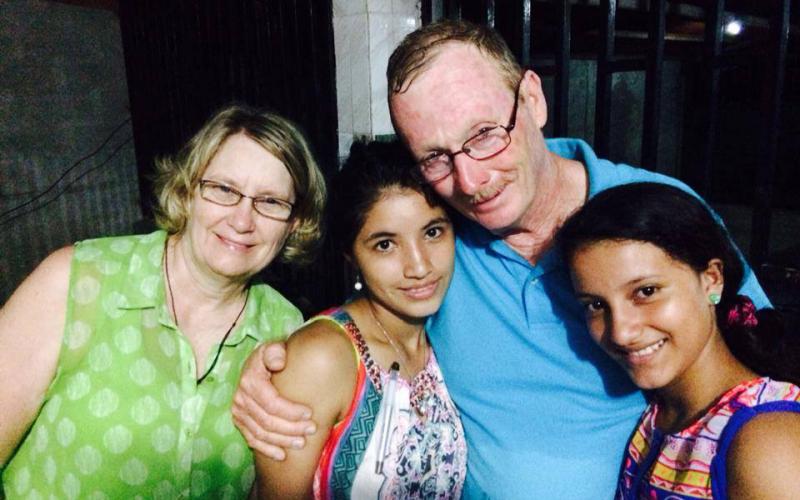 Photo submitted Vonnie Brown, left, and her husband Tony Brown, second from right, are pictured with two unidentified girls during a trip with Lavonia Church of God.