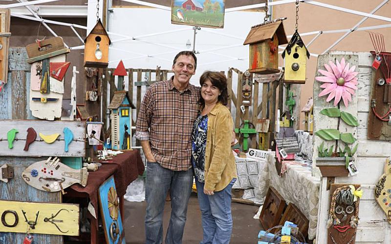Photo submitted — Jim and Sonja Corder of Birdhouse and More show off some of their wares at the 2018 Holiday Bazaar at Cornerstone Baptist Church in Hartwell.