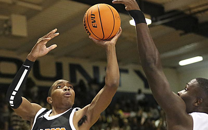 Photo submitted by Dan Giles - Hart County’s Shone Webb puts up a shot Saturday against Elbert County in Elberton.