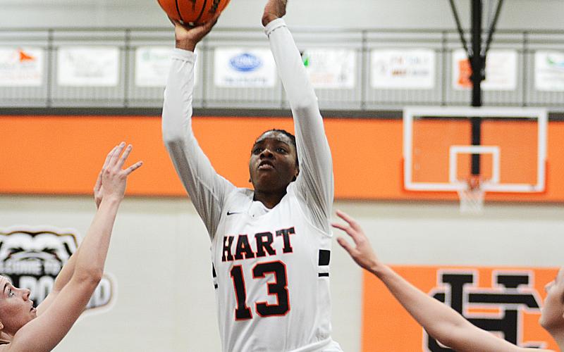 Sunshot by Michael Hall - Nakia Haley puts up a jumpshot against Jackson County on Jan. 10 at Hart County High School.