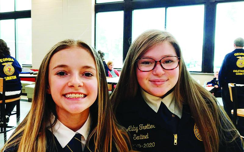 Hannah Coker and Abby Trotter were pumped up ahead of their public speaking CDE's at Madison County High School. Hannah competes in Creed Speaking and Abby competed in Prepared Publoc Speaking.