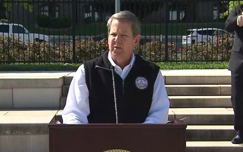 Gov. Brian Kemp speaks at a news conference on April 1 announcing his intentions to sign a shelter-in-place order.