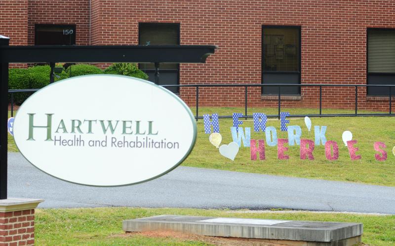 Sunshot by Grayson Williams — A message reading “Heroes work here” is displayed in the front lawn of Hartwell Health and Rehabilitation on Wednesday morning on Cade Street in Hartwell.