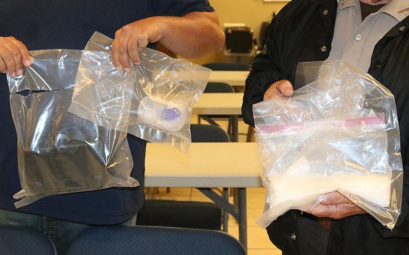 Sunshot by Grayson Williams — Methamphetamine, ecstasy and paraphernalia seized during a drug trafficking bust on Christmas Tree Farm Road in Hart County are shown.