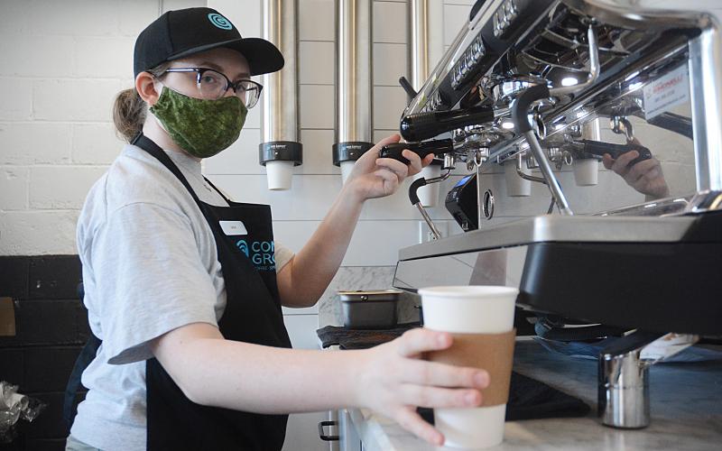 Sunshot by Michael Hall — Barrista Sadie Cornett makes an espresso drink at Common Ground in Hartwell on Tuesday, June 2.