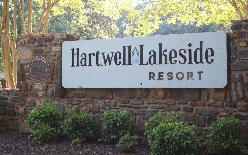 The new sign marking the former Hart State Park as Hartwell Lakeside Resort is shown.