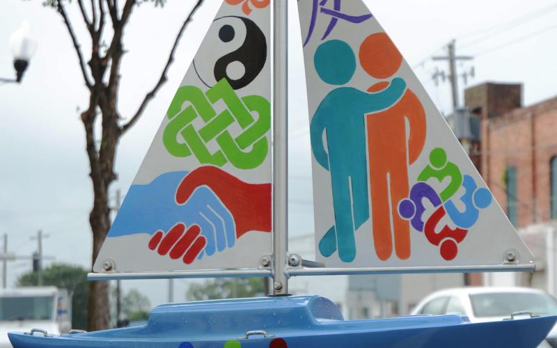 The friendship-themed sailboat is pictured in downtown Hartwell.