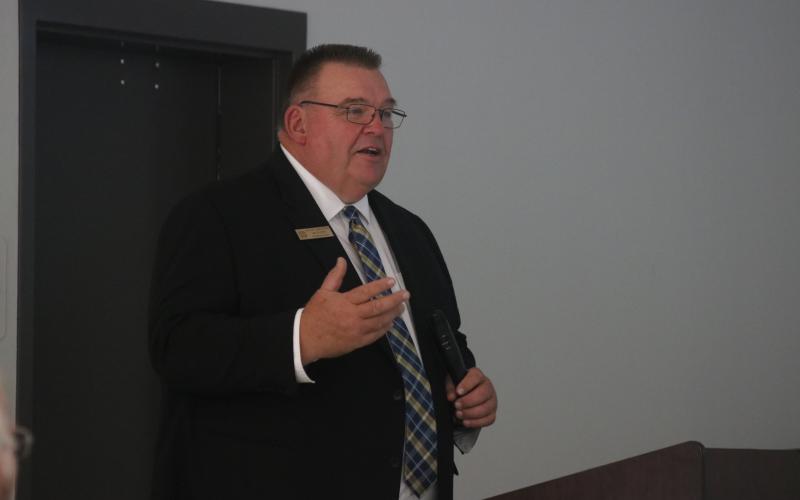 Superintendent Jay Floyd speaks at the Board of Education meeting on Monday.