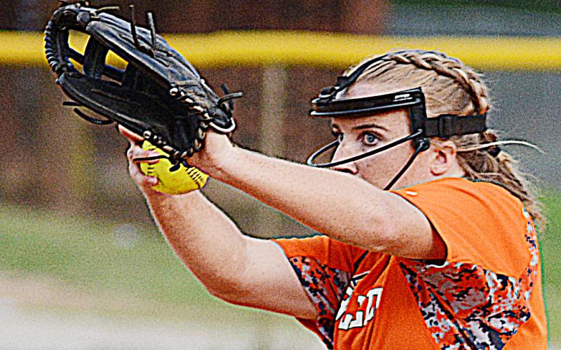 Sunshot by Michael Hall — Hart County pitcher Gabby Buffington deals in Hart County’s win over North Oconee High School on Monday, Aug. 17, at Hart County High School.