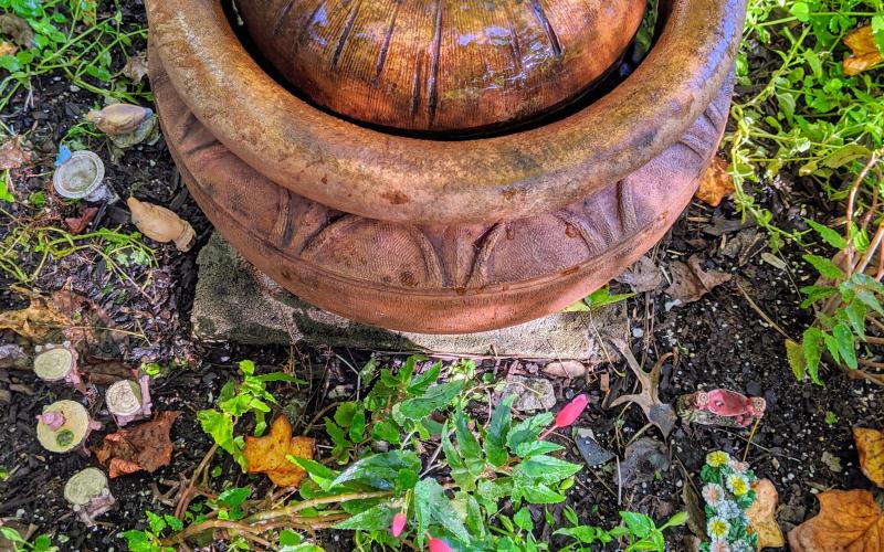 Photo submitted - The new fountain that replaced the one damaged by vandals at the Anne King Garden in the Hart County Botanical Garden is shown.