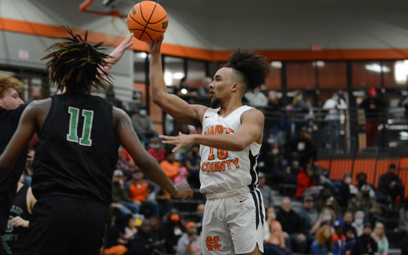 Sunshot by Grayson Williams - Sean Teasley puts up a shot against Franklin County at Hart County High School on Feb. 12.