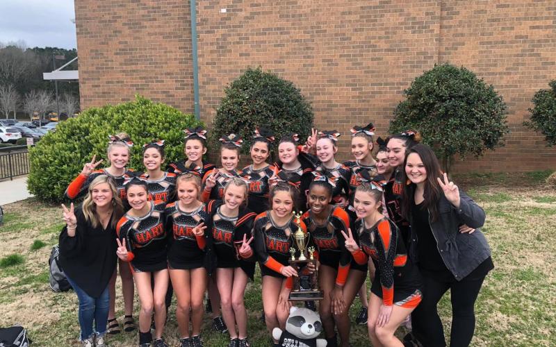 Pictured is the Hart County Competition Cheer team with the region runner-up trophy.