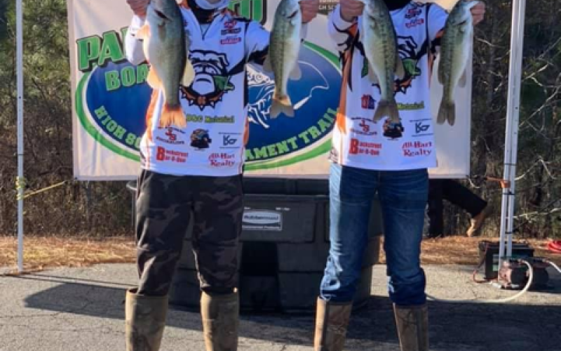 Max Heaton and Tallis Morrison, below left, individually captured second place in the tournament with five fish totalling 11.7-lbs.