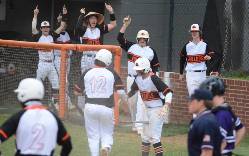 Hart County Diamond Dogs celebrate during their 15-0 win over Monroe Area in just three innings.