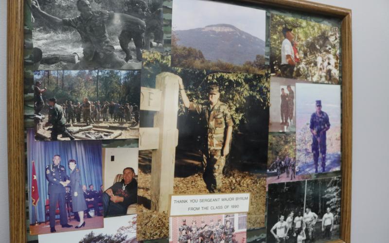 A photo board Byrum keeps at his home is pictured that shows some of the different things he did in his Army career and places he was sent.