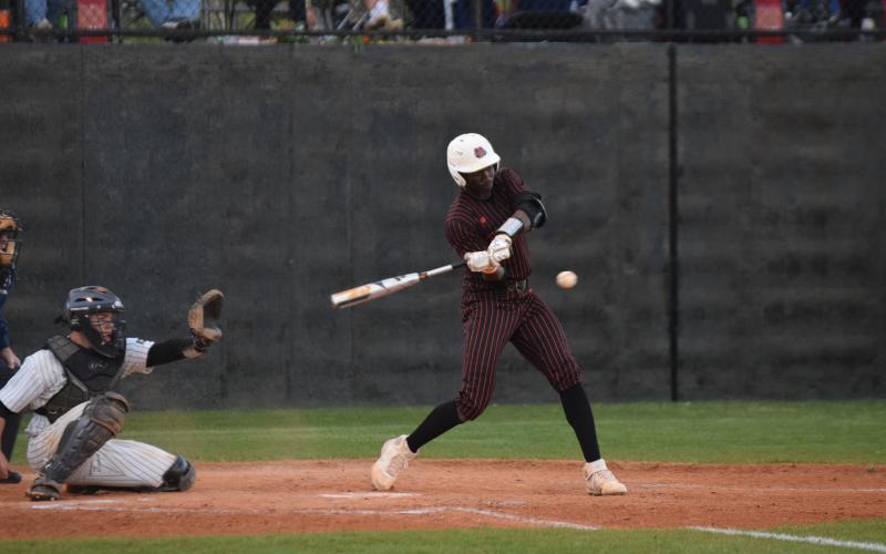 Photo by Shane Scoggins/Franklin County Citizen Leader Paul Davis swings at a pitch against Franklin County in a double-header on the road Friday, April 2.