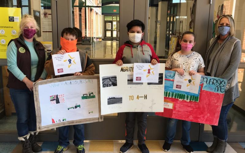 Pictured left to right for Poster Contest: Patti York, 1st place – Dawsen Hansen, 2nd – Victor  Valazquez, 3rd – Paityn Gordon and Angela Wood.