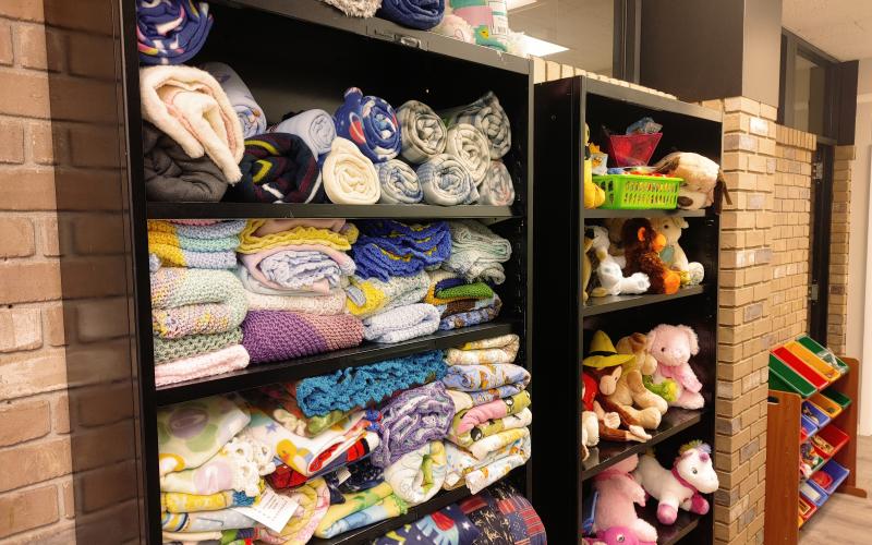 Harmony House, a child advocacy center keeps stocked an abundance of blankets and stuffed animals to help comfort children entering the building who may be in trauma