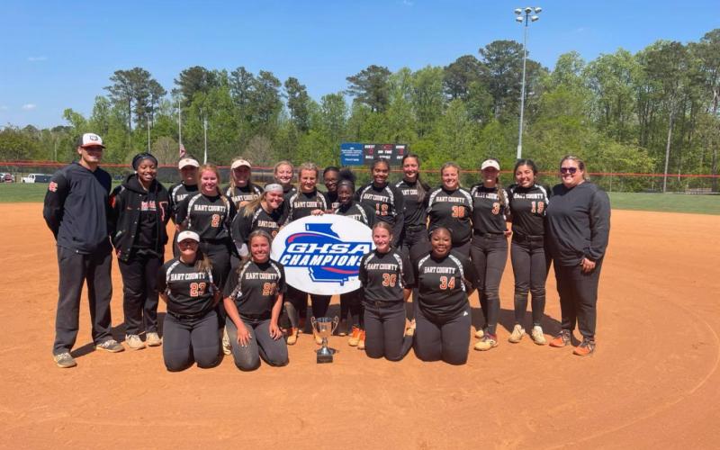 . Pictured above in the submitted photo is the Lady Dogs’ softball team after securing the state championship victory.