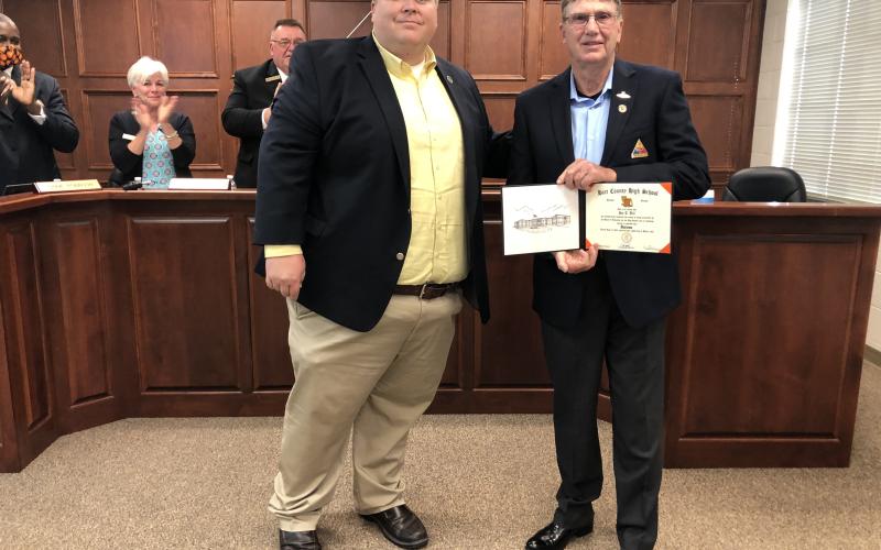 Command Sergeant Major Joe T. Hill was honored Monday night at the Hart County Board of Education meeting with a Hart County High School Diploma.