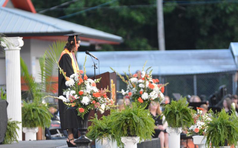 Drew Dotson/The Hartwell Sun - Valedictorian Sydney Smith gives her honorary speech in front of her teachers and peers.