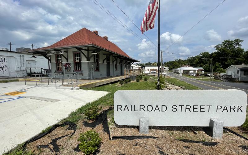 Drew Dotson/The Hartwell Sun Railroad Street Park as of June 22. Work is still being done at the location ahead of its July 10 opening.