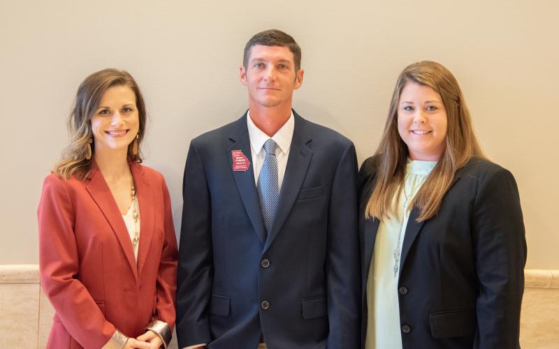 Submitted photo - Hart County Farm Bureau member Brian Fleming, center, was recently recognized as a finalist for the GFB Young Farmers &amp; Ranchers Excellence in Agriculture Award. He is alongside with Ashley White, right, and Jessica Lance, left.