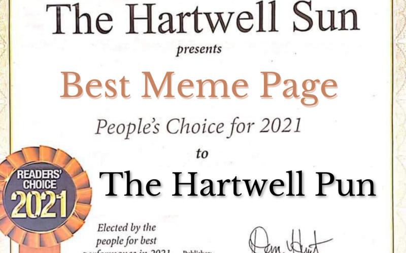 A fake Best of certificate awarded by The Hartwell Pun to itself.