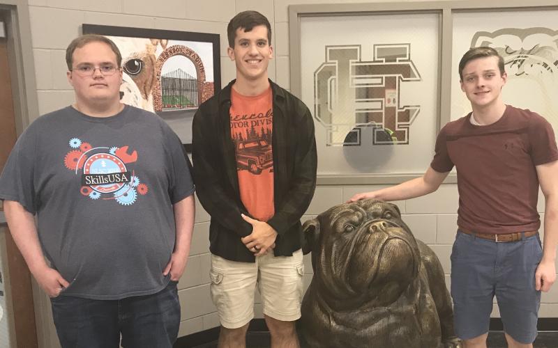 Photo submitted - Pictured above from left to right, Julian Mills, Jonathan McClain, Landyn Chapman after receiving drafting certifications.
