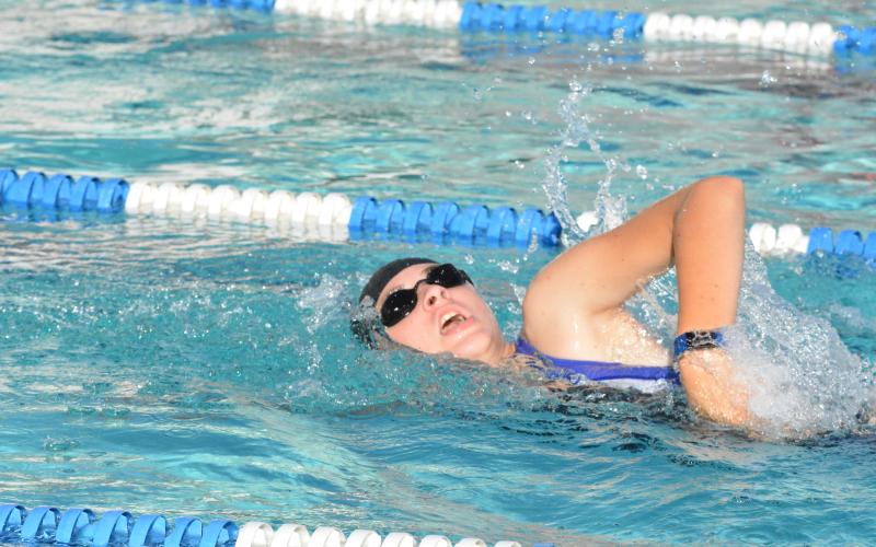 Drew Dotson/The Hartwell Sun - Hattie Davis works on her freestyle stroke at swim practice.