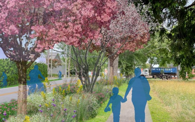 Rendering of the proposed sidewalk area along Howell Street in Hartwell.
