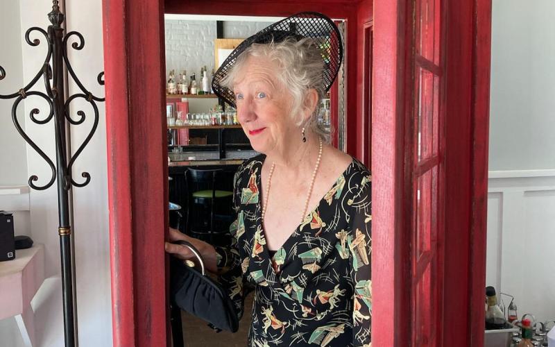 Published author Kathryn Smith exiting a model speakeasy