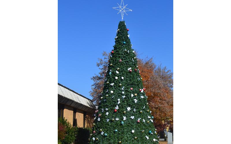 Dan Hunt/The Hartwell Sun The Christmas tree is installed at the Hartwell Square and awaiting Monday’s annual tree lighting ceremony,
