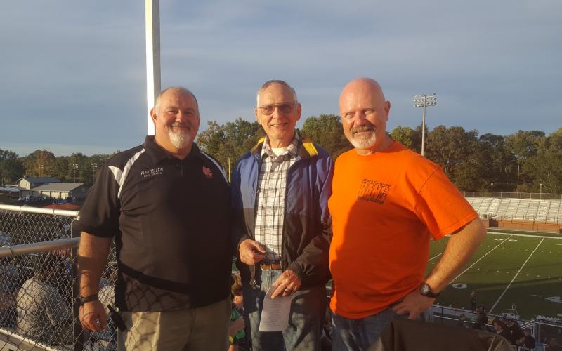 Hart County band directors Alan Tolbert (left), Ron Jonson (center) and Stacey Wade (right) in 2017. Wade was the director between the tenures of Jonson and Tolbert .