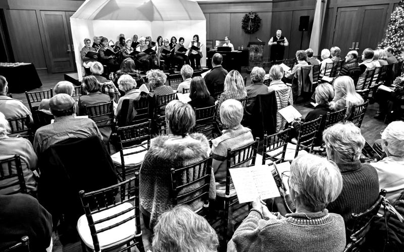 Pictured right: the Hart Community Chorus leads a singalong rendition inside the ballroom at Cateechee Golf Club.