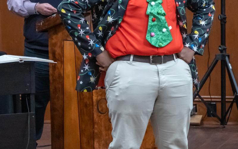 Pictured left: singer Rickey Eberhardt belts out a solo.
