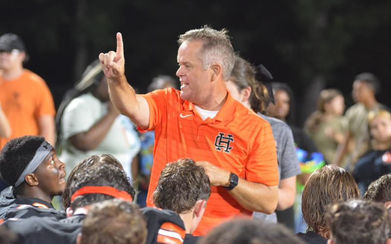 Coach Rance Gillespie addresses his team postgame during the 2019 season.