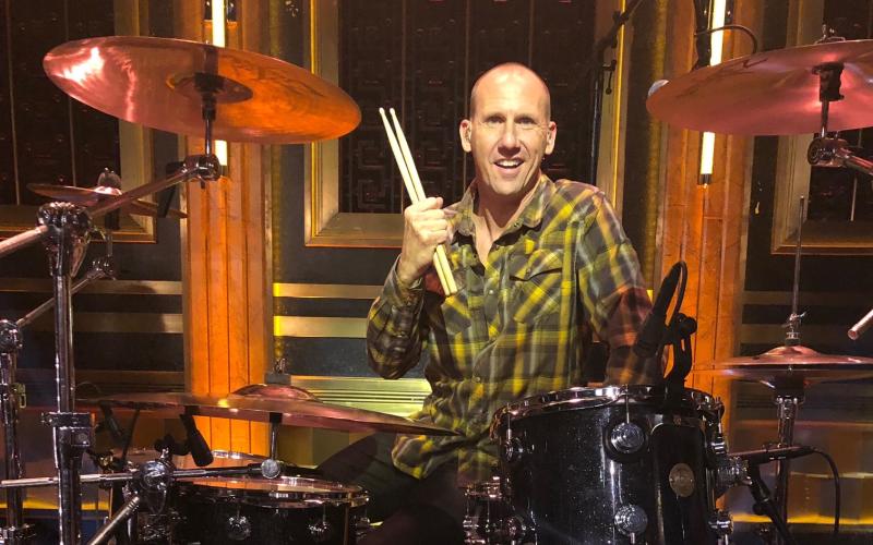 Hootie &amp; the Blowfish drummer Jim Sonefeld on the set of the Tonight Show starring Jimmy Fallon.