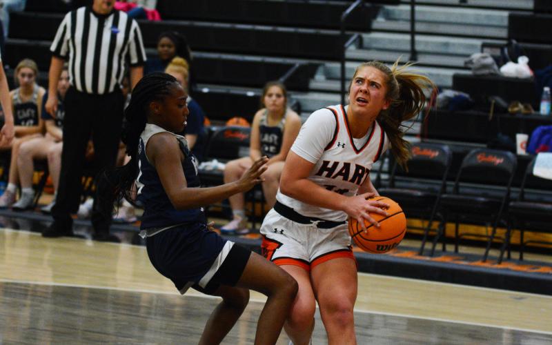 Dakota Phillips drives to the paint in her 36-point performance against East Jackson.