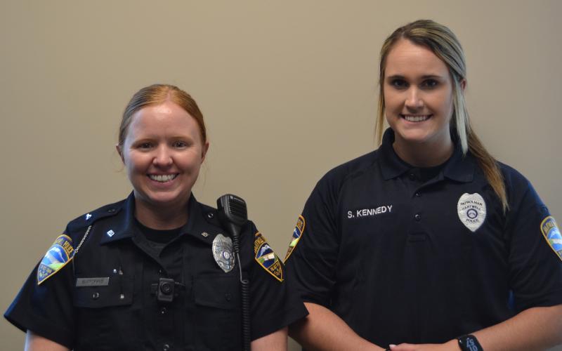 New officers Brittany Morris, left, and Summer Kennedy,