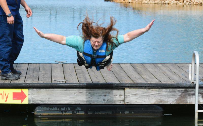 Michelle Wetheree gets into position for perfect belly flop form.