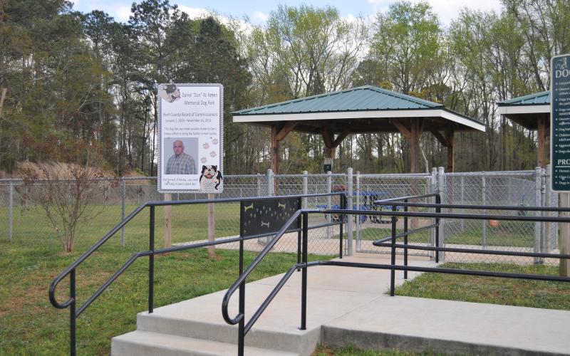 Pictured above is the Dan W. Reyen Memorial Dog Park, which offers dog owners a place to relax while their pets socialize and play off the leash.